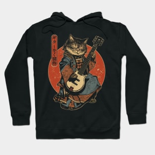 Samurai Cat Playing The Electric Guitar Hoodie